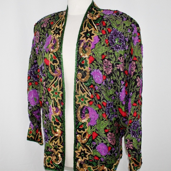 JASDEE VintageJacket DominSleeve HandWork Beading&Hand Printed OnSilk Style 2054 - Picture 1 of 2